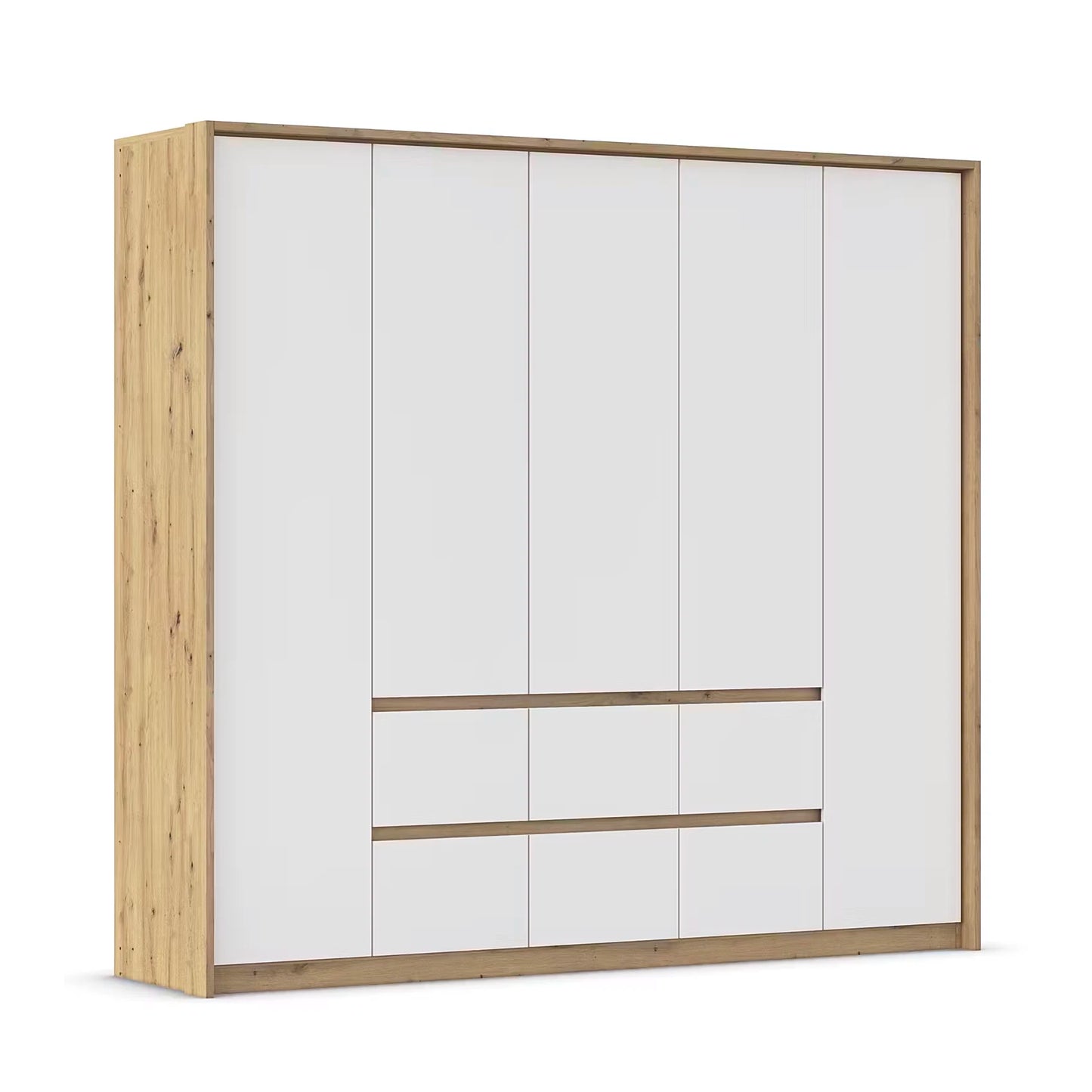 Rauch Leon Oak & White 5 Door 6 Drawer Wardrobe – 226cm