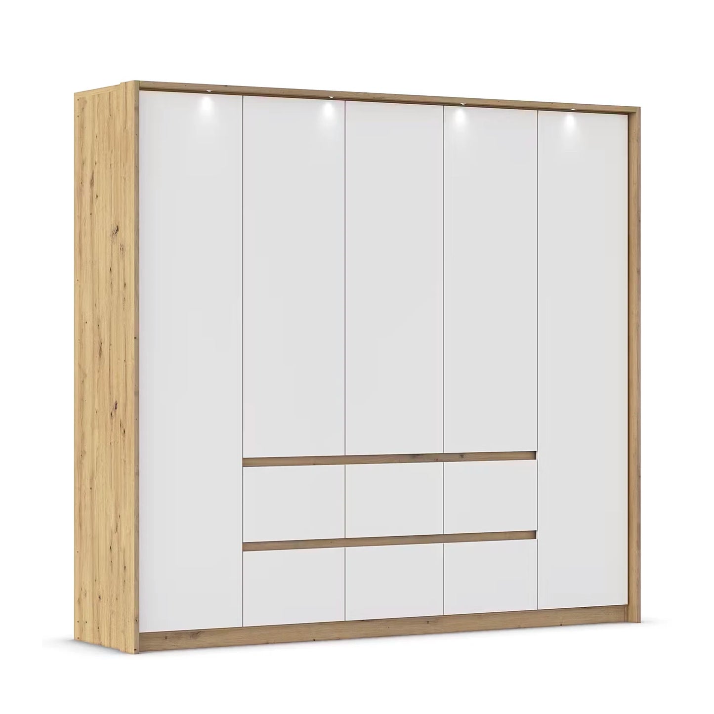 Rauch Leon Oak & White 5 Door 6 Drawer Wardrobe – 226cm