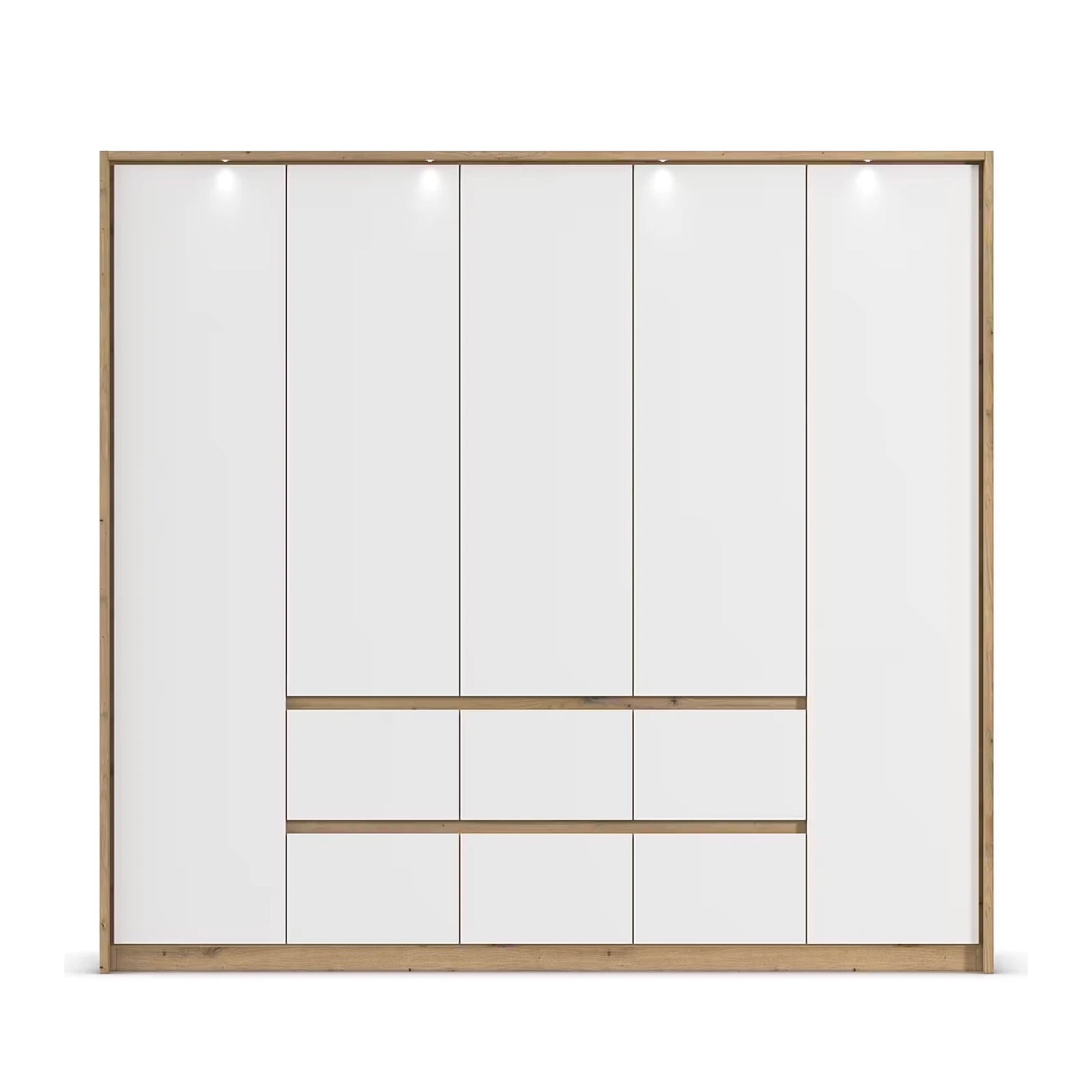 Rauch Leon Oak & White 5 Door 6 Drawer Wardrobe – 226cm