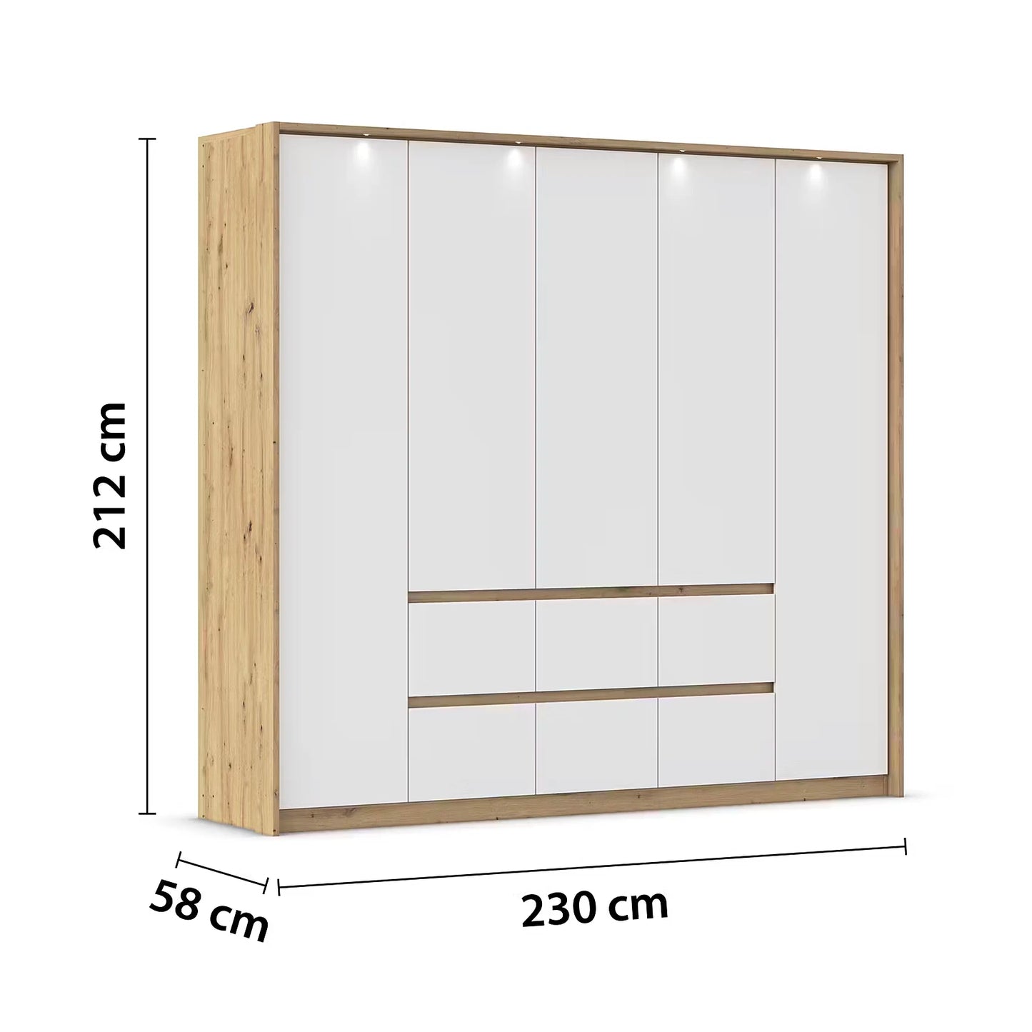 Rauch Leon Oak & White 5 Door 6 Drawer Wardrobe – 226cm