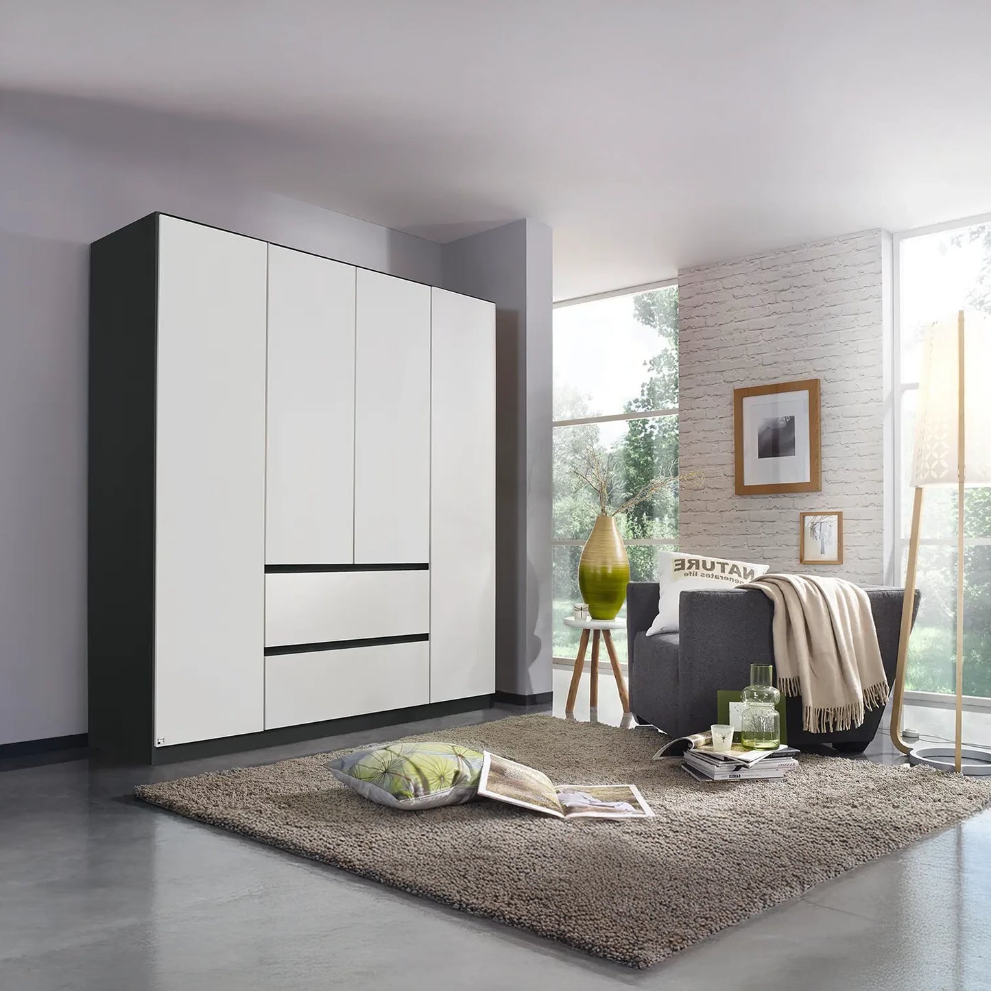 Rauch Leon Graphite & White 4 Door Hinged Wardrobe – 181cm
