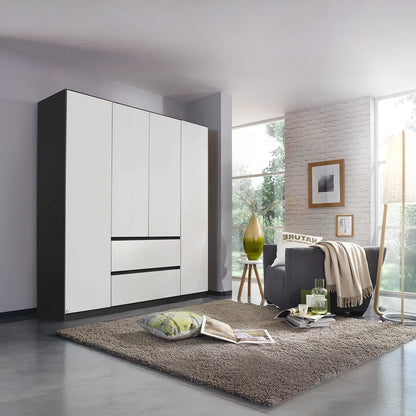 Rauch Mianz Leon 4 Door 2 Drawer two colour tone White & Graphite wardrobe w181cm