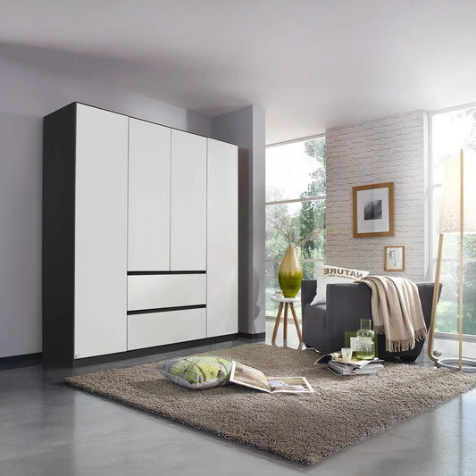 Rauch Leon Graphite & White 4 Door Hinged Wardrobe – 181cm