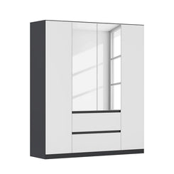 Rauch Leon Graphite & White 4 Door Mirrored Wardrobe – 181cm