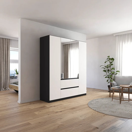 Rauch Leon Graphite & White 4 Door Mirrored Wardrobe – 181cm