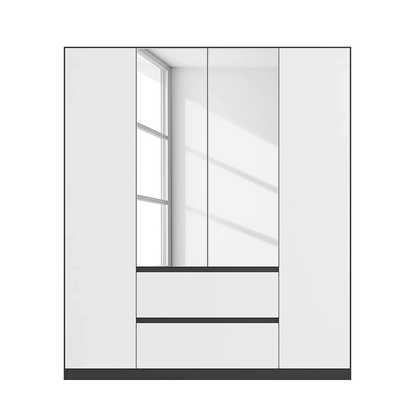 Rauch Leon Graphite & White 4 Door Mirrored Wardrobe – 181cm