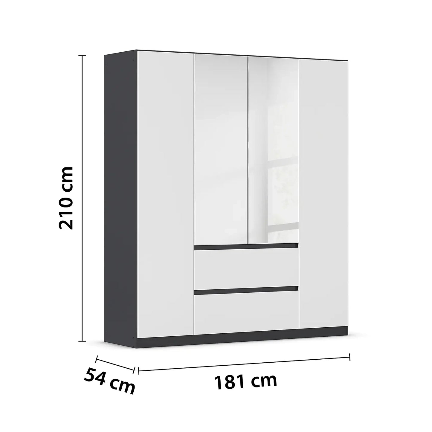 Rauch Leon Graphite & White 4 Door Mirrored Wardrobe – 181cm