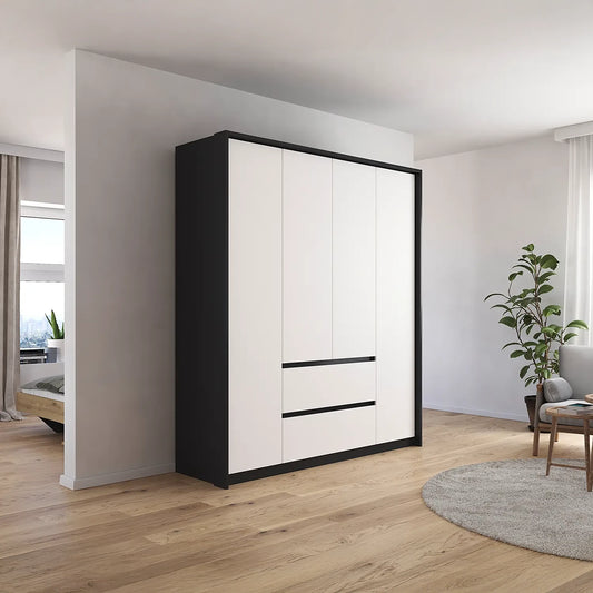 Rauch Mianz Leon 4 Door 2 Drawer two colour tone White & Graphite wardrobe with Passepartout Frame
