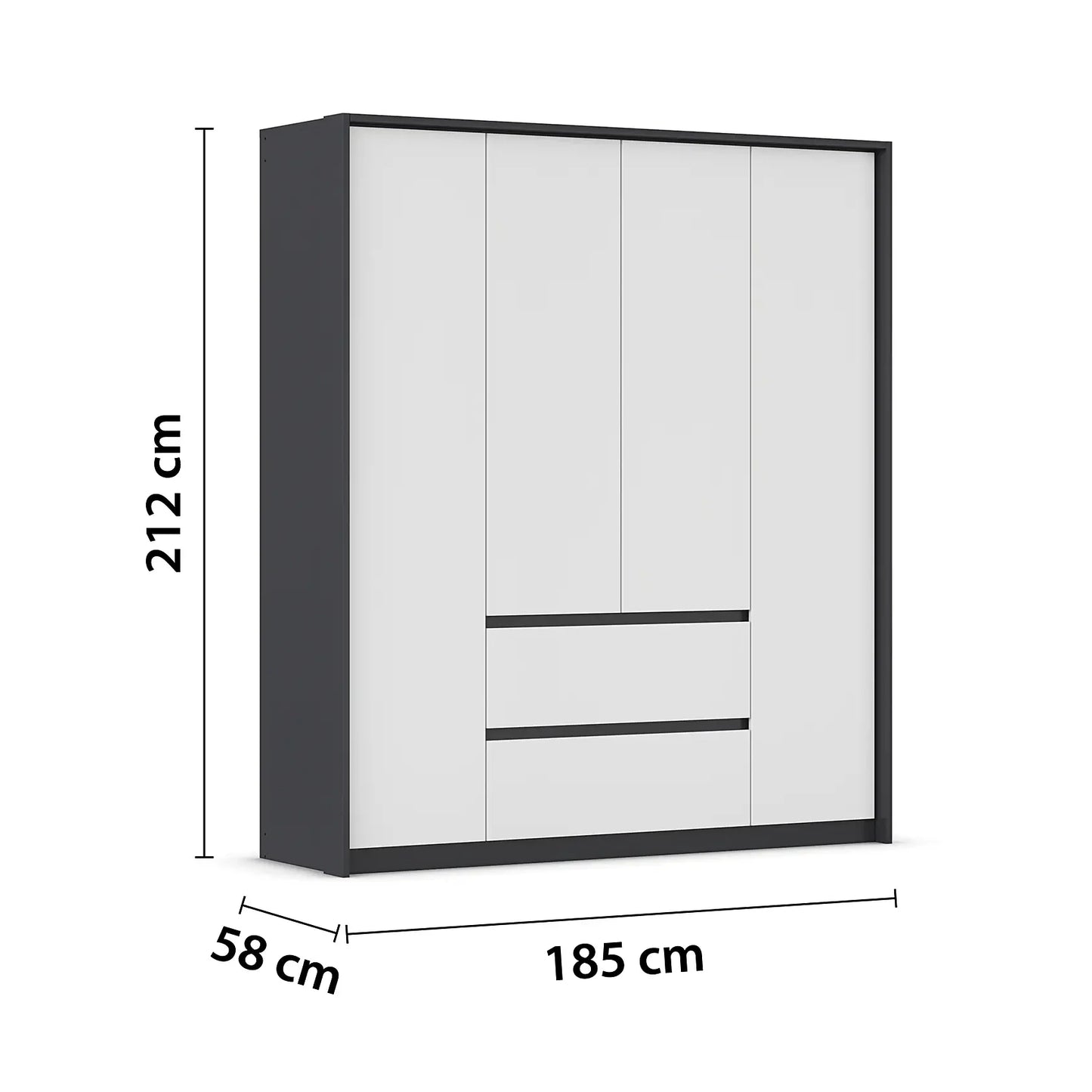 Rauch Leon Graphite & White 4 Door Hinged Wardrobe – 181cm