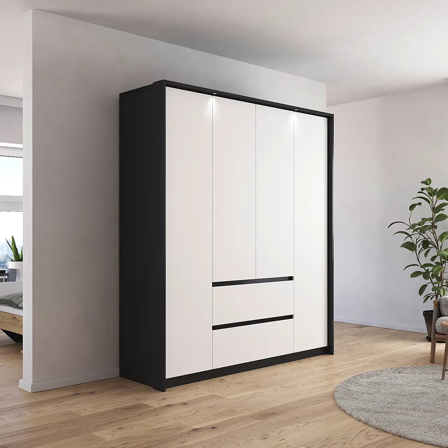Rauch Leon Graphite & White 4 Door Hinged Wardrobe – 181cm