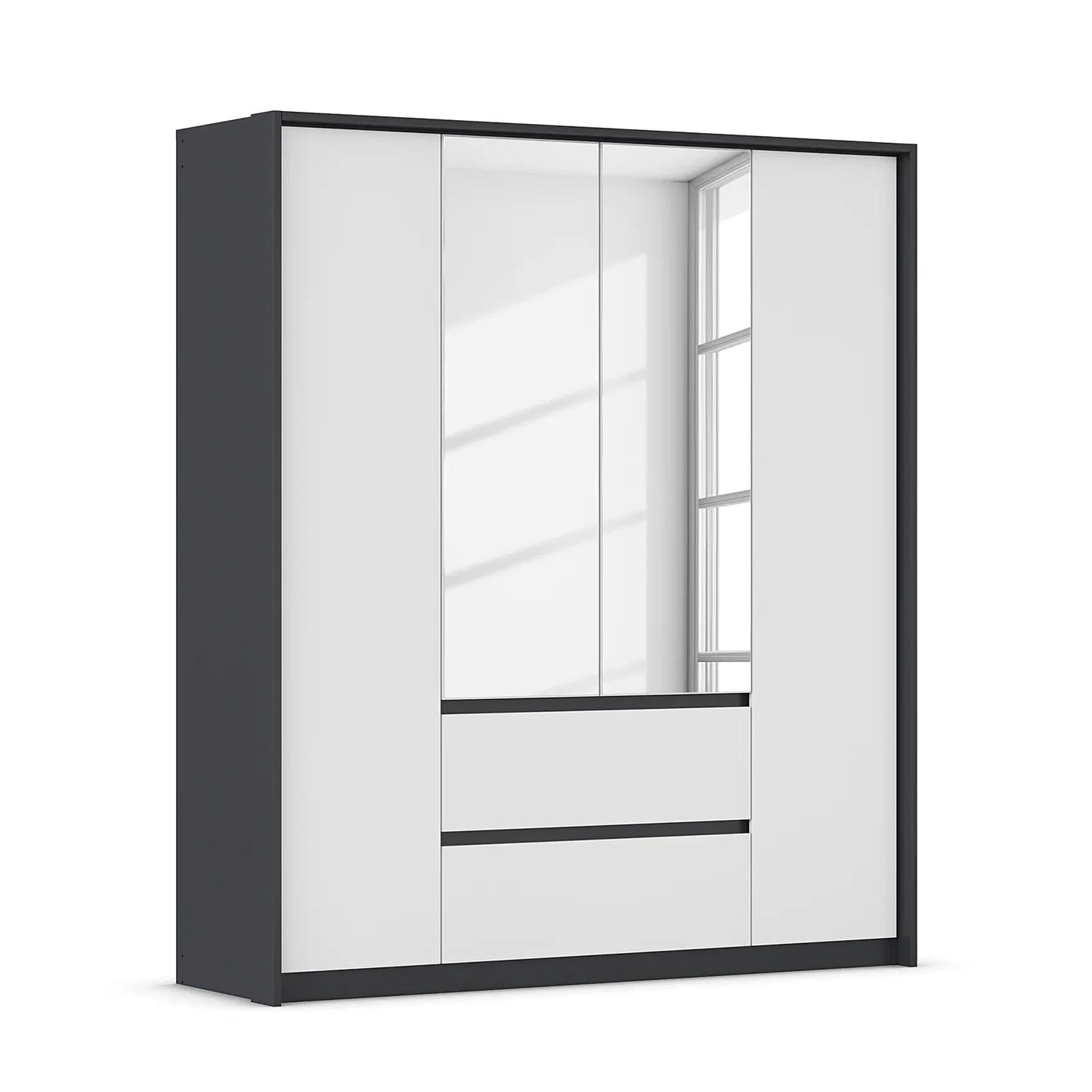 Rauch Leon Graphite & White 4 Door Mirrored Wardrobe – 181cm