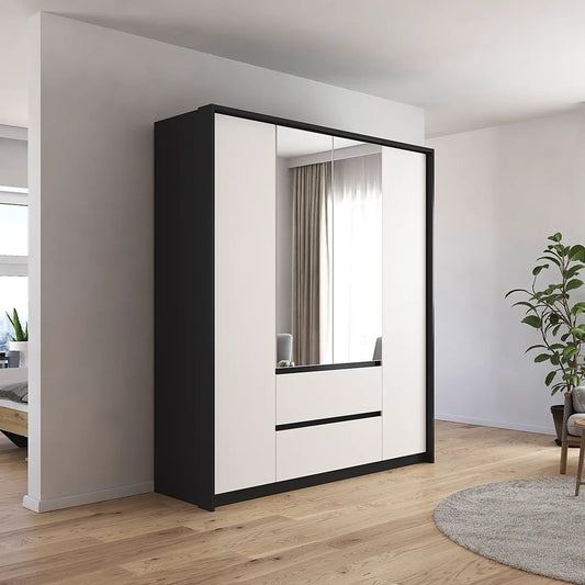 Rauch Leon Graphite & White 4 Door Mirrored Wardrobe – 181cm