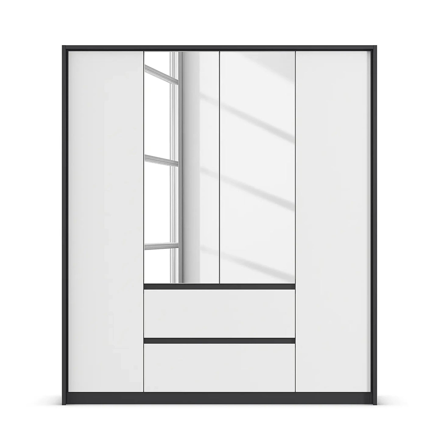 Rauch Leon Graphite & White 4 Door Mirrored Wardrobe – 181cm