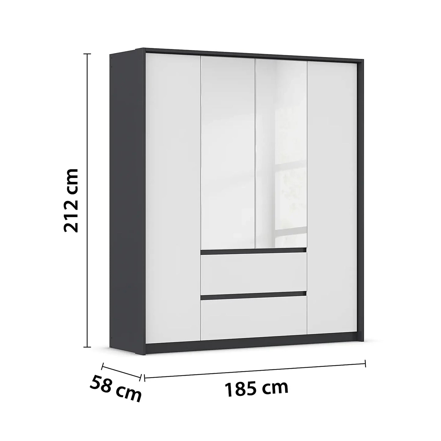 Rauch Leon Graphite & White 4 Door Mirrored Wardrobe – 181cm