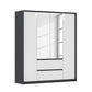 Rauch Leon Graphite & White 4 Door Mirrored Wardrobe – 181cm