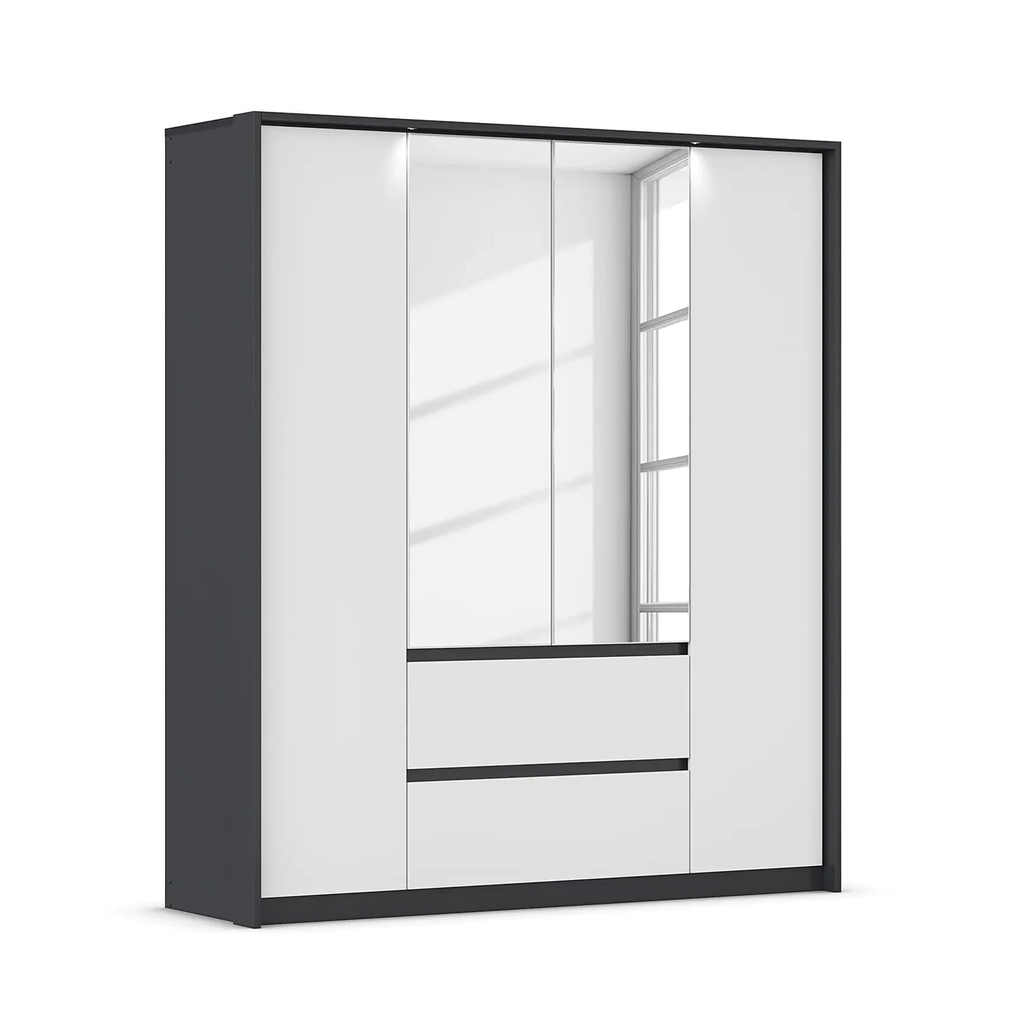 Rauch Leon Graphite & White 4 Door Mirrored Wardrobe – 181cm