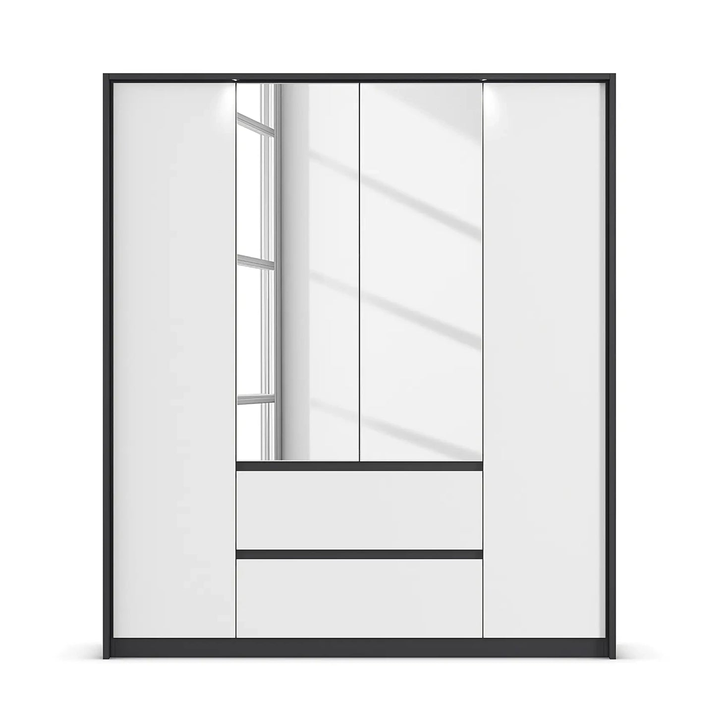 Rauch Leon Graphite & White 4 Door Mirrored Wardrobe – 181cm