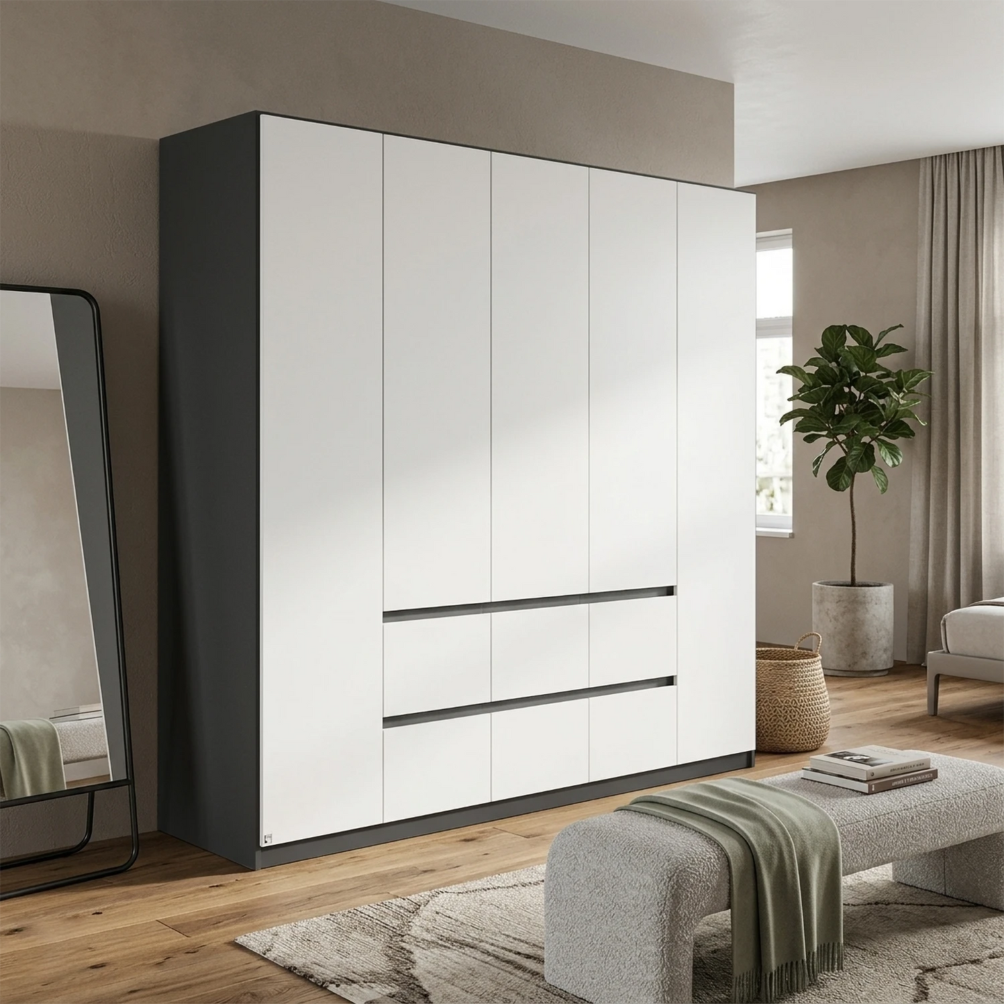 Rauch Leon Graphite & White 5 Door 6 Drawer Wardrobe – 226cm