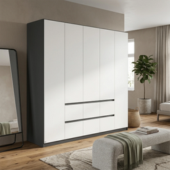 Rauch Leon Graphite & White 5 Door 6 Drawer Wardrobe – 226cm