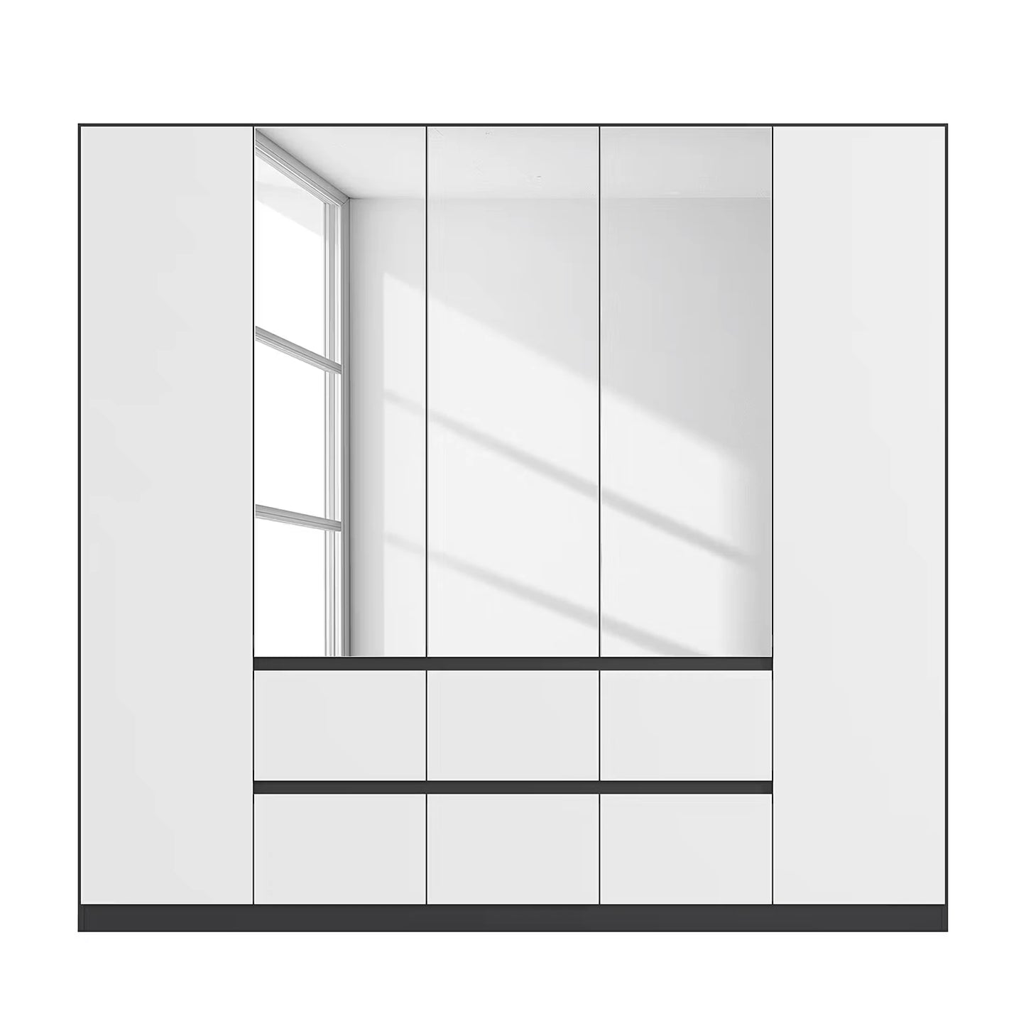 Rauch Leon Graphite & White 5 Door 6 Drawer Mirrored Wardrobe – 226cm
