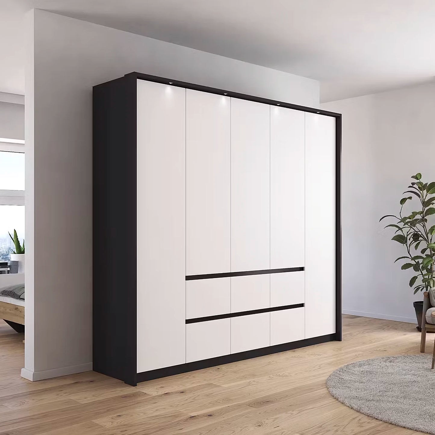Rauch Leon Graphite & White 5 Door 6 Drawer Wardrobe – 226cm