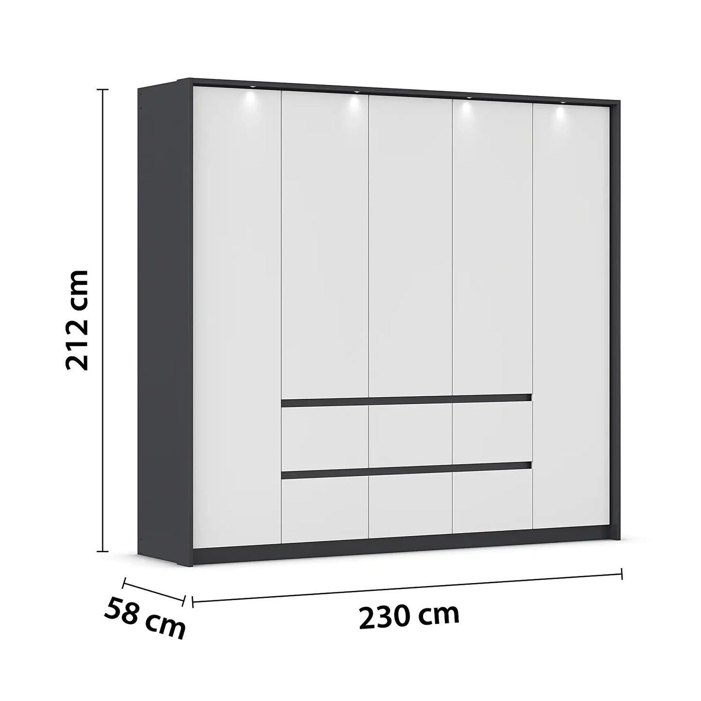 Rauch Leon Graphite & White 5 Door 6 Drawer Wardrobe – 226cm
