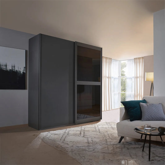 Modern Lumia Graphite 2 Door Sliding Wardrobe with Transparent Glass