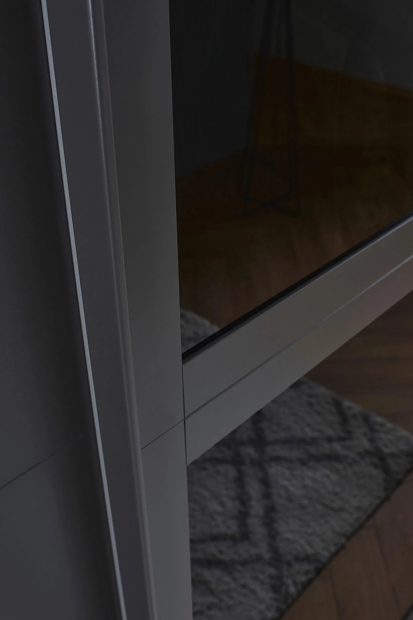 Close-up of a glass door with a metal frame Rauch Lumia