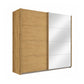 German-made Rauch Malva sliding wardrobe with one real oak veneer door and one full mirrored door. Three carcase colours, 181cm to 271cm.