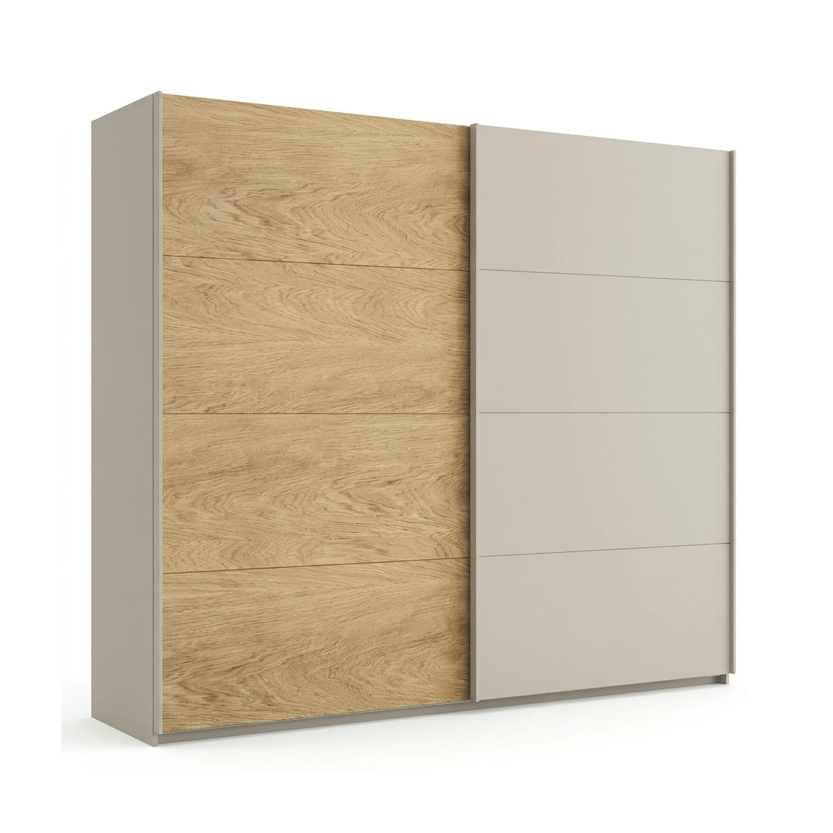 Rauch Orange Malva two Door Sliding Wardrobe in Champagne Colour with one door in Oak Veneer Finish Width 226cm