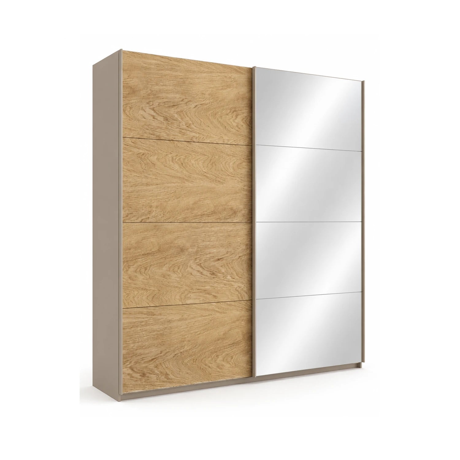 Rauch Malva sliding door wardrobe with one full oak veneer door and one mirrored door Width 181cm