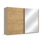Large 271cm Wide Rauch Malva sliding door wardrobe with one full oak veneer door and one mirrored door