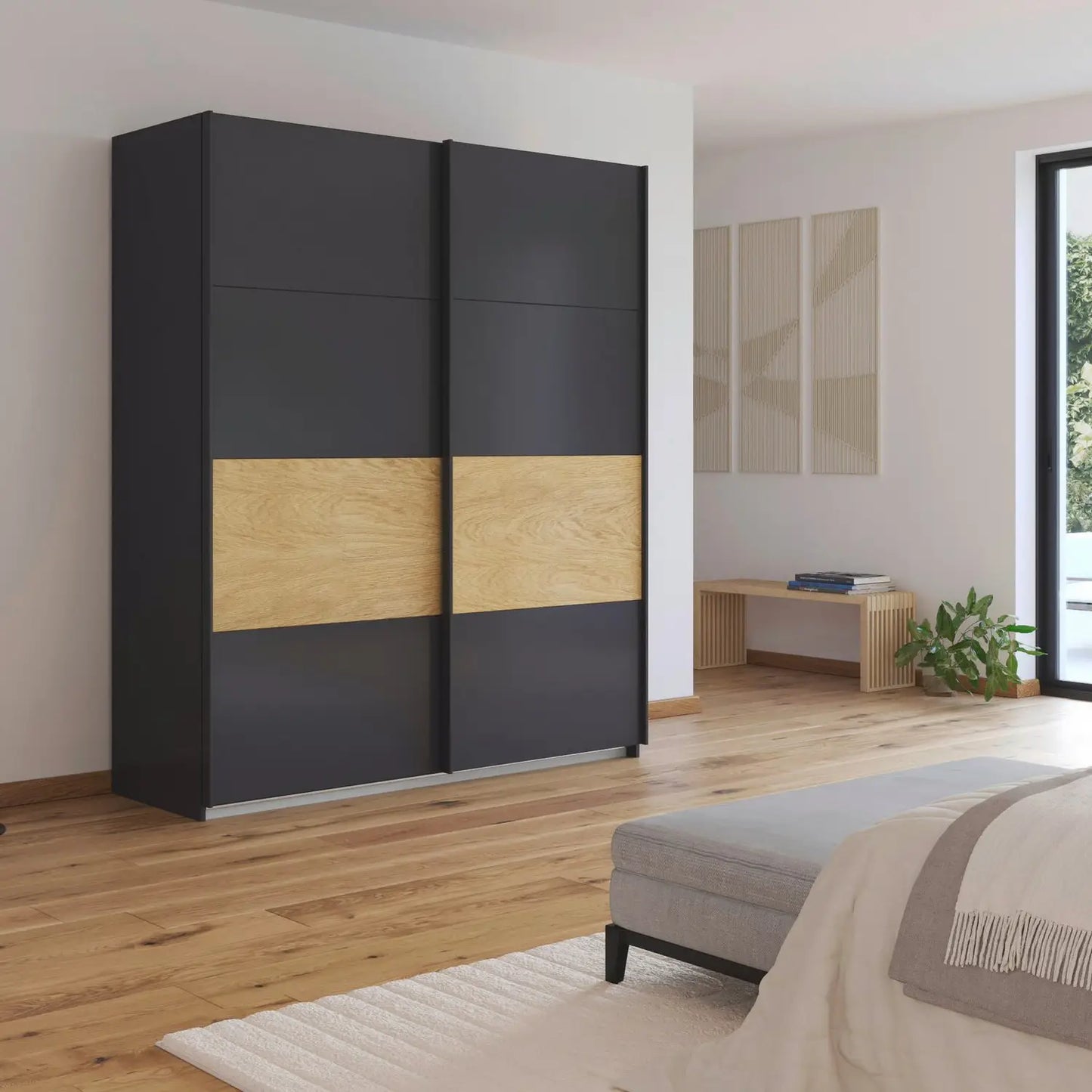 Rauch Marburg Graphite 2 Door Sliding Wardrobe - Pendle Village Furniture