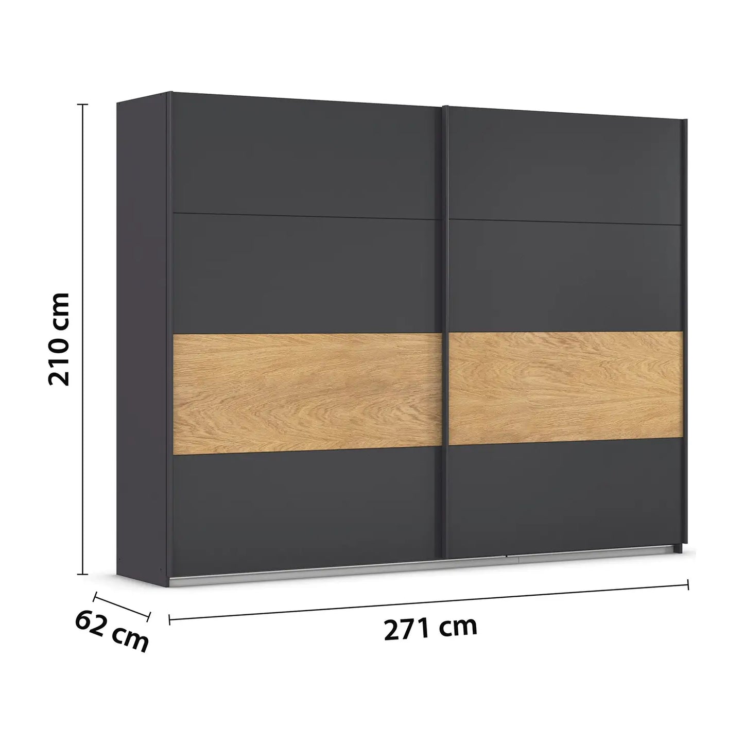 Rauch Malva Metallic Grey Sliding Door Wardrobe with Oak Panel
