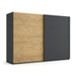 Malva two-tone sliding wardrobe showing the oak veneer door beside the metallic grey door
