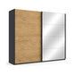 Rauch Malva sliding door wardrobe with one full oak veneer door and one mirrored door and Graphite Carcase 