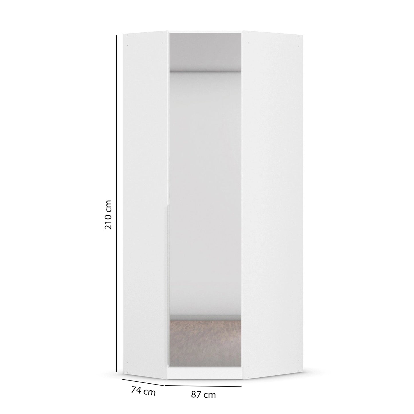 Rauch Maverick 1 Door White High Gloss Corner Wardrobe With Mirror - Dimensions