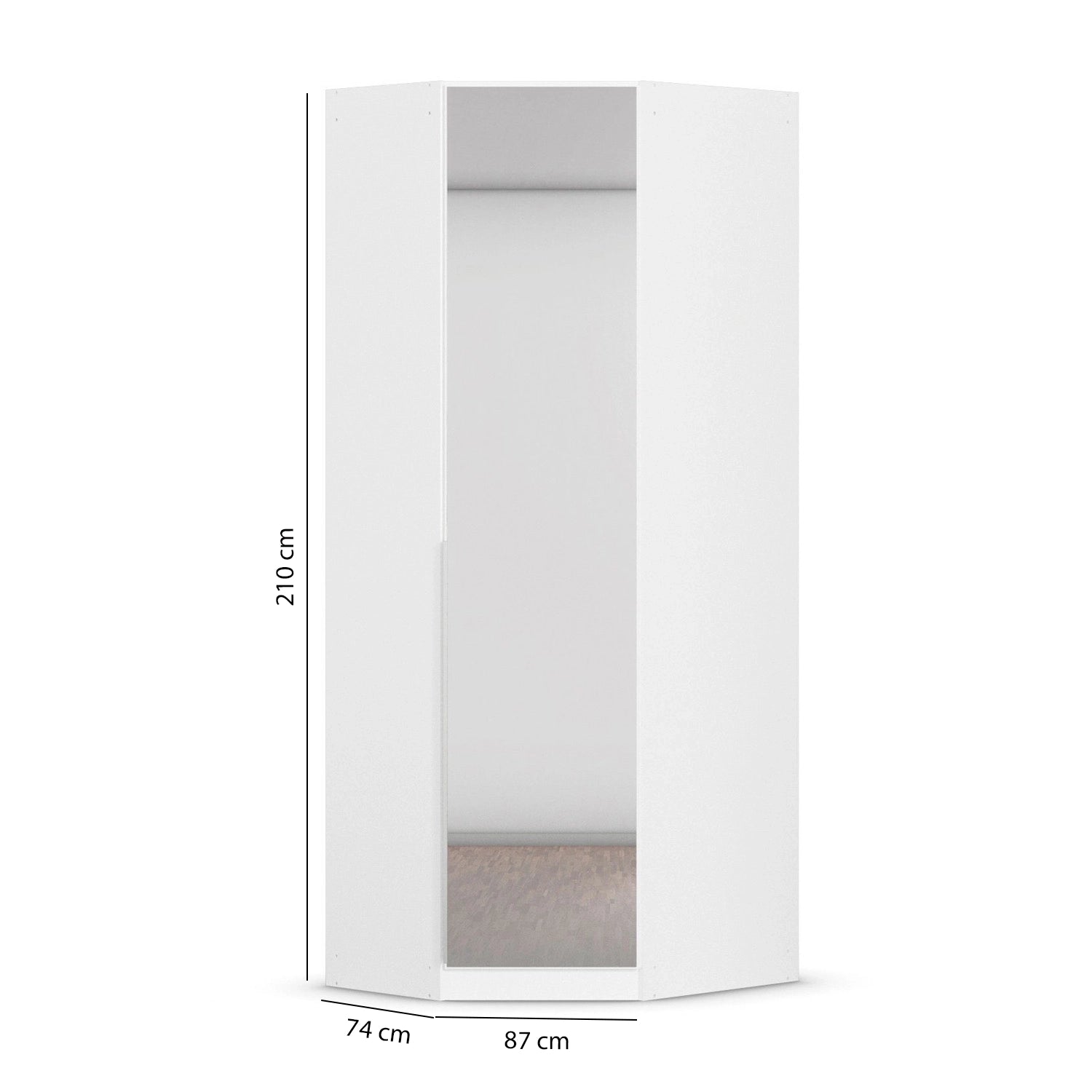 Rauch Maverick 1 Door White High Gloss Corner Wardrobe With Mirror - Dimensions