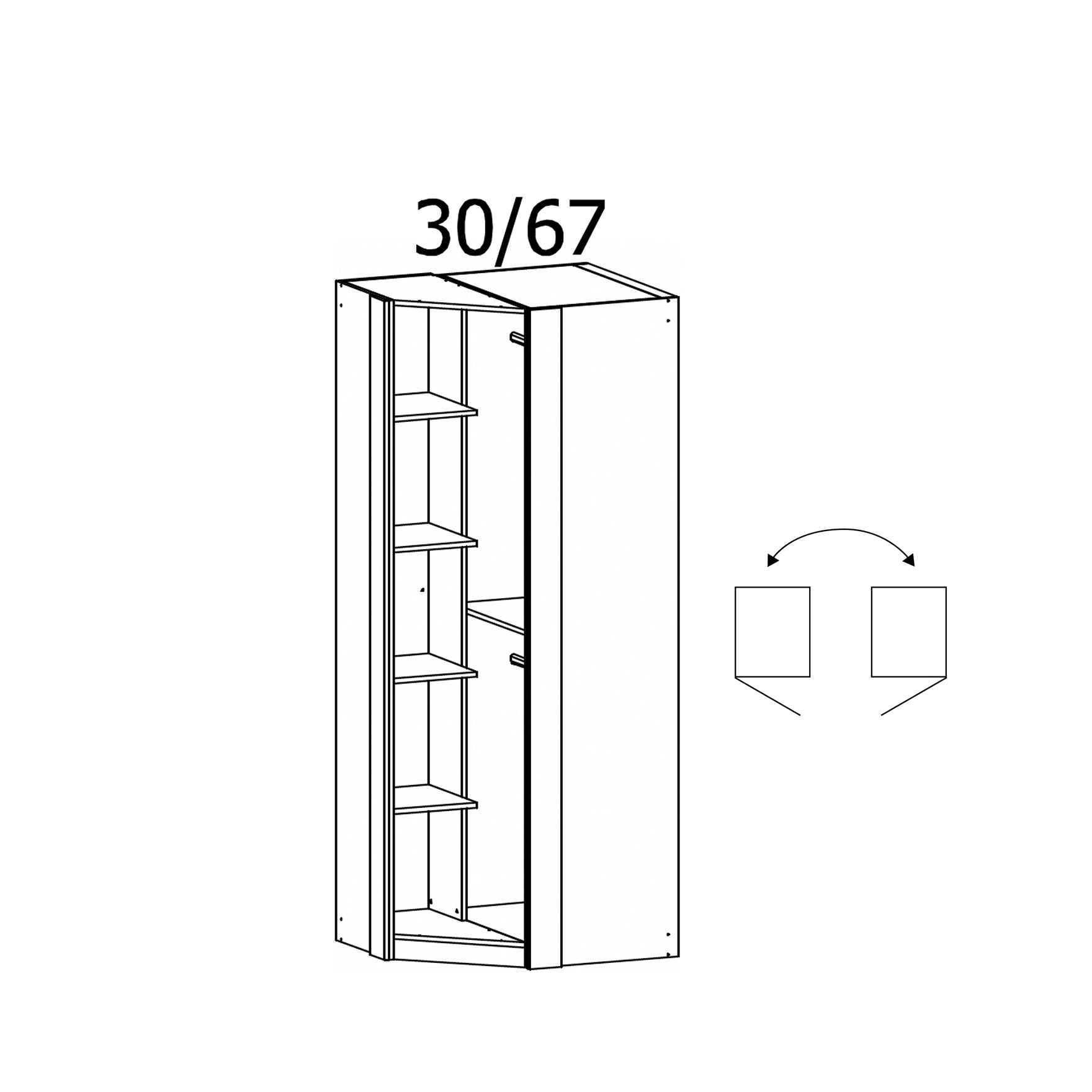 Rauch Maverick 1 Door White High Gloss Corner Wardrobe With Mirror - Interior details
