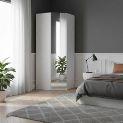 Rauch Maverick 1 Door White High Gloss Corner Wardrobe With Mirror - Home Of Wardrobes