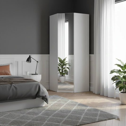 Rauch Maverick 1 Door White High Gloss Corner Wardrobe With Mirror - Home Of Wardrobes