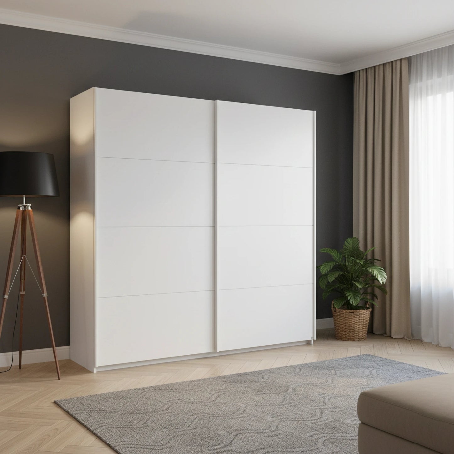 Rauch Memphis Plain White 2 Door Sliding Wardrobe with No Mirror 