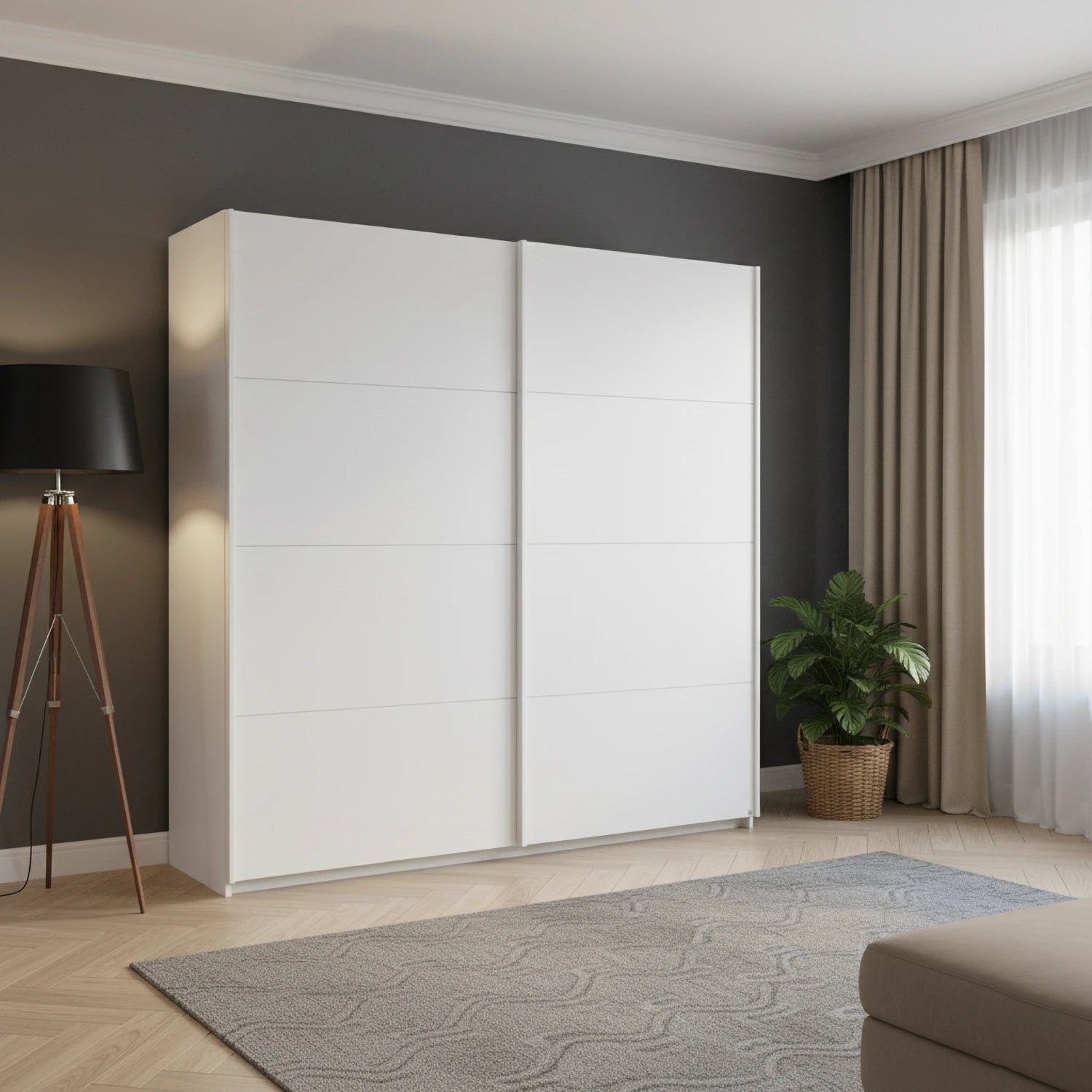 Rauch Memphis Plain White 2 Door Sliding Wardrobe with No Mirror 