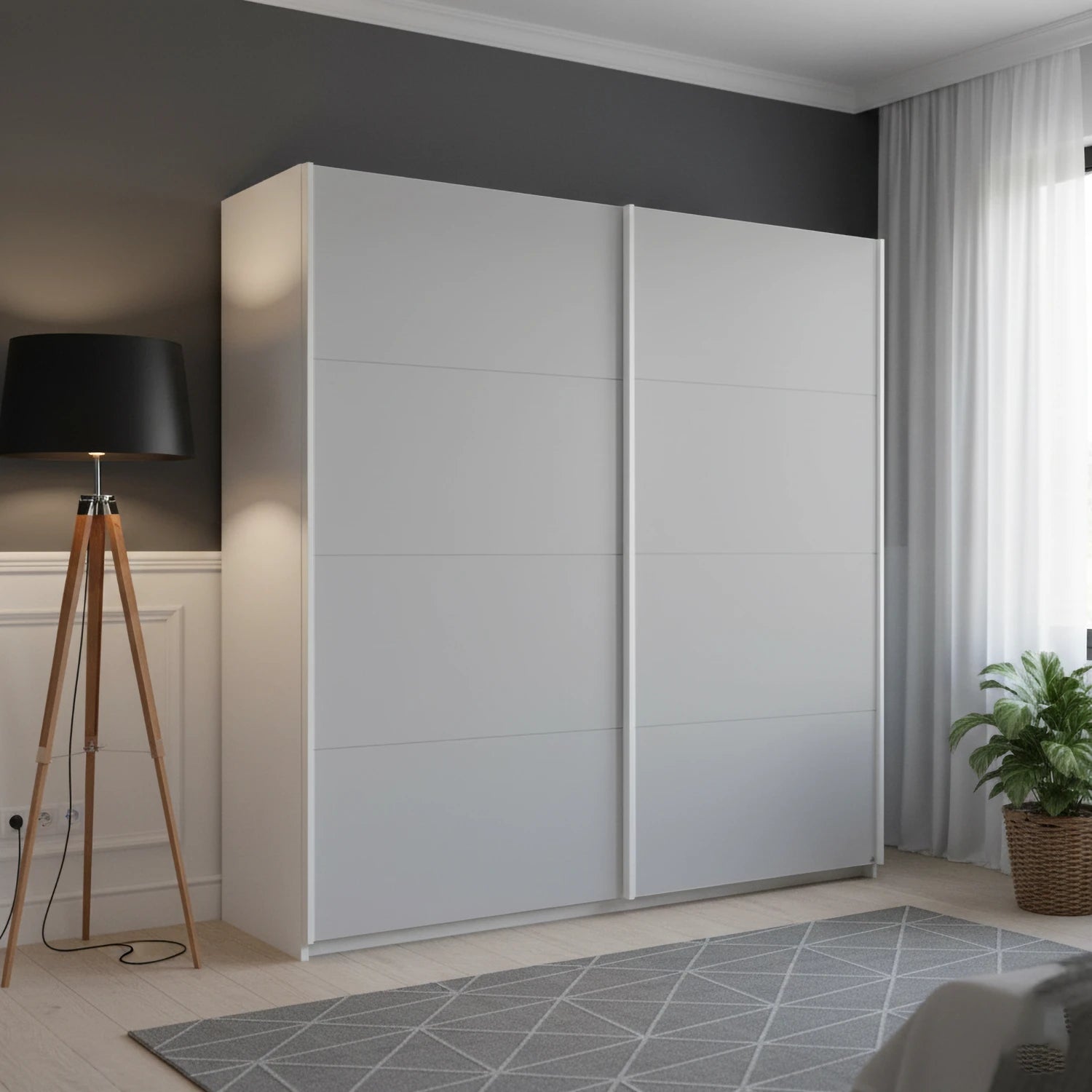 Rauch Memphis 2 Door Sliding Wardrobe with No Mirror White Carcase and Silk Grey Front