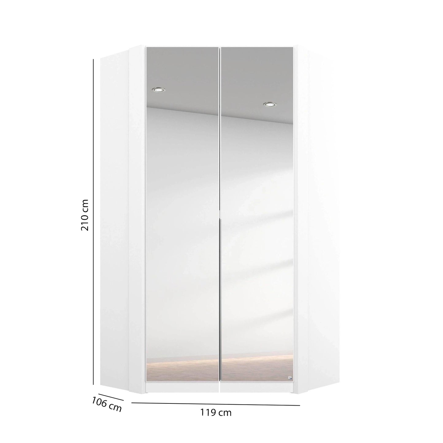 Rauch Maverick 2 Door White High Gloss Corner Wardrobe With Mirror - Dimensions