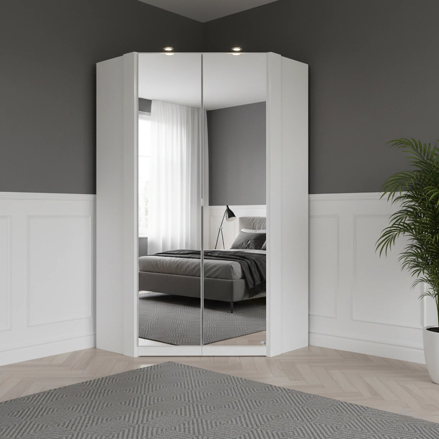 Rauch Maverick 2 Door White Corner Wardrobe With Mirror - Home of Wardrobes
