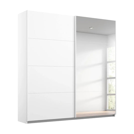 Rauch Maverick 2 Door White High Gloss Sliding Wardrobe With Mirror- W181cm