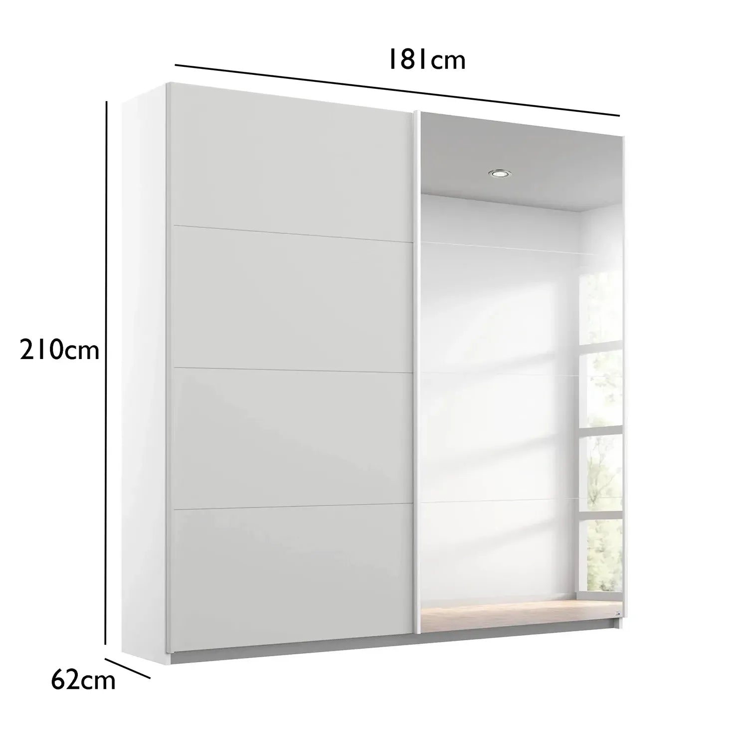 Rauch Maverick 2 Door Silk Grey Sliding Wardrobe With Mirror- W181cm - Dimensions