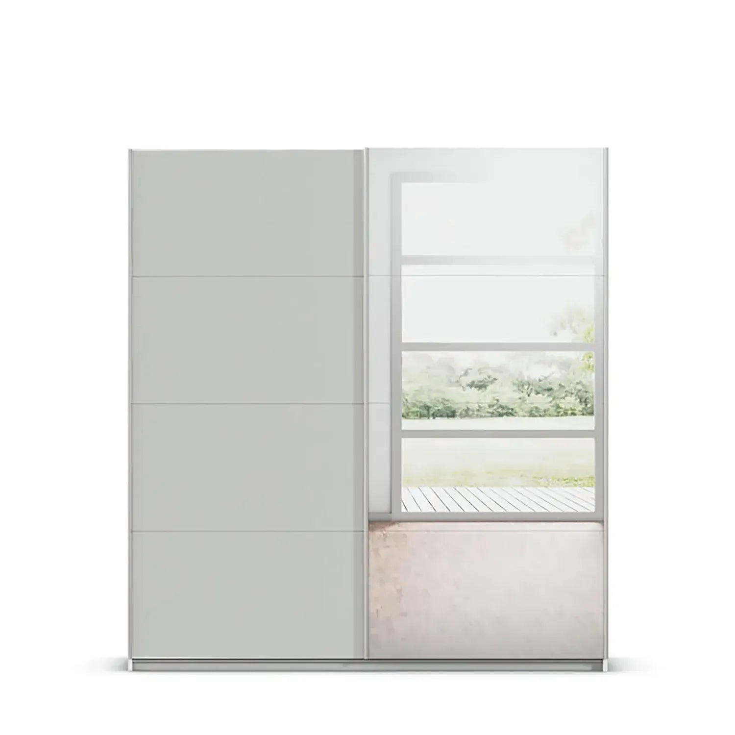 Rauch Maverick 2 Door Silk Grey Sliding Wardrobe With Mirror- W181cm - Front View