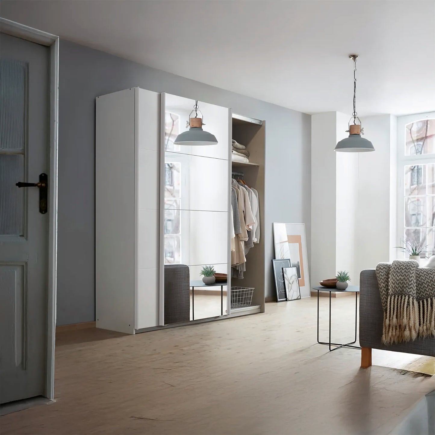 Rauch Maverick 2 Door White Sliding Wardrobe With Mirror - home of wardrobes